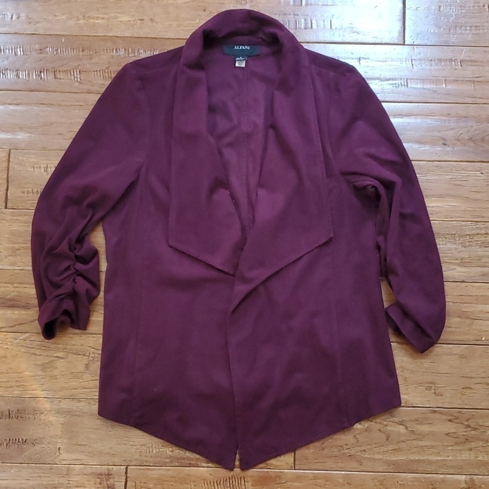 Alfani burgundy faux suede waterfall blazer